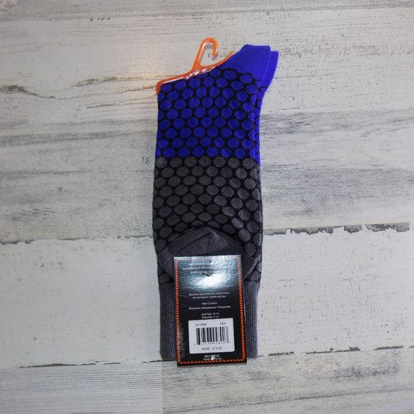 MEN'S STEVEN LAND FANCY DRESS SOCKS ~ Grey w/Blue - Picture 2 of 3